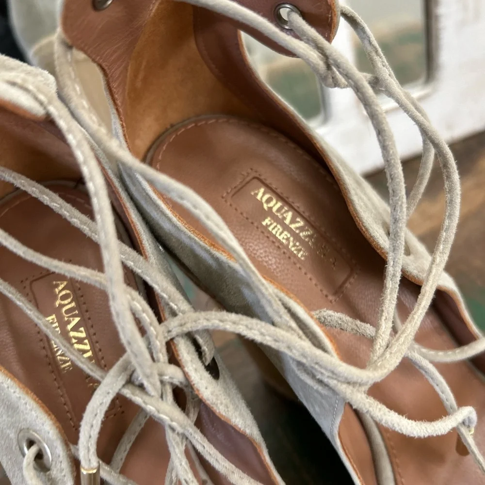 Aquazzura Taupe Lace-Up Espadrilles - Picture 2 of 8